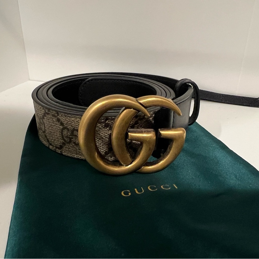 Gucci Gold Brown “Marmont” Belt with Iconic GG Buckle
